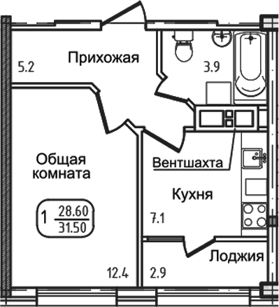 Планировка 26.8 м²