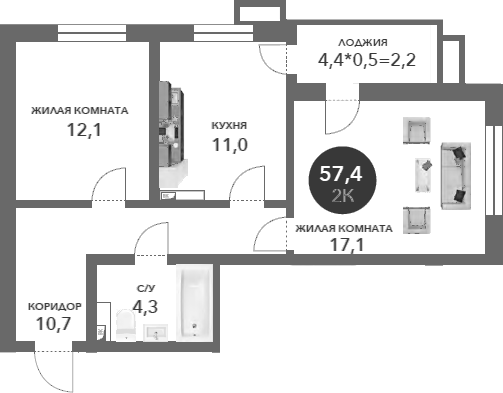 Планировка 55.2 м²