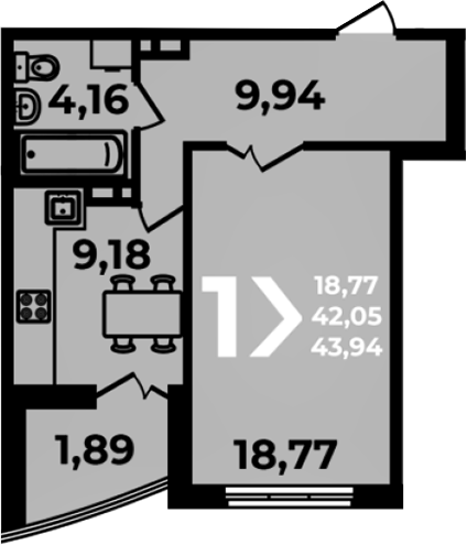 Планировка 42.05 м²
