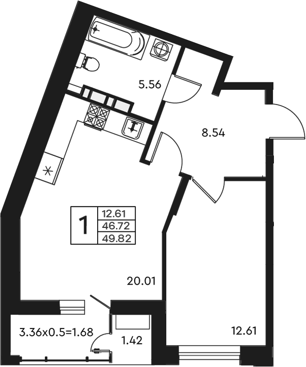 Планировка 46.72 м²
