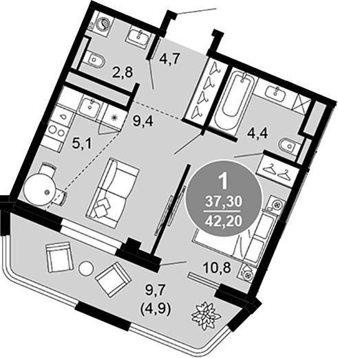 2-комн. · 37.3 м²