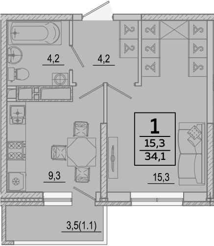 Планировка 33 м²