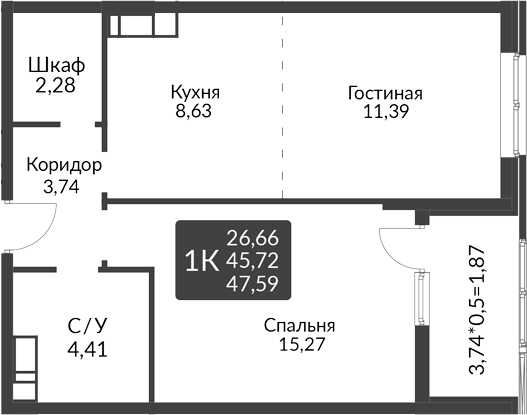 Планировка 45.72 м²