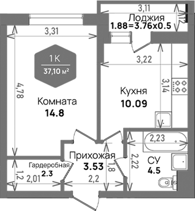 Планировка 35.22 м²