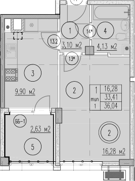 Планировка 33.41 м²