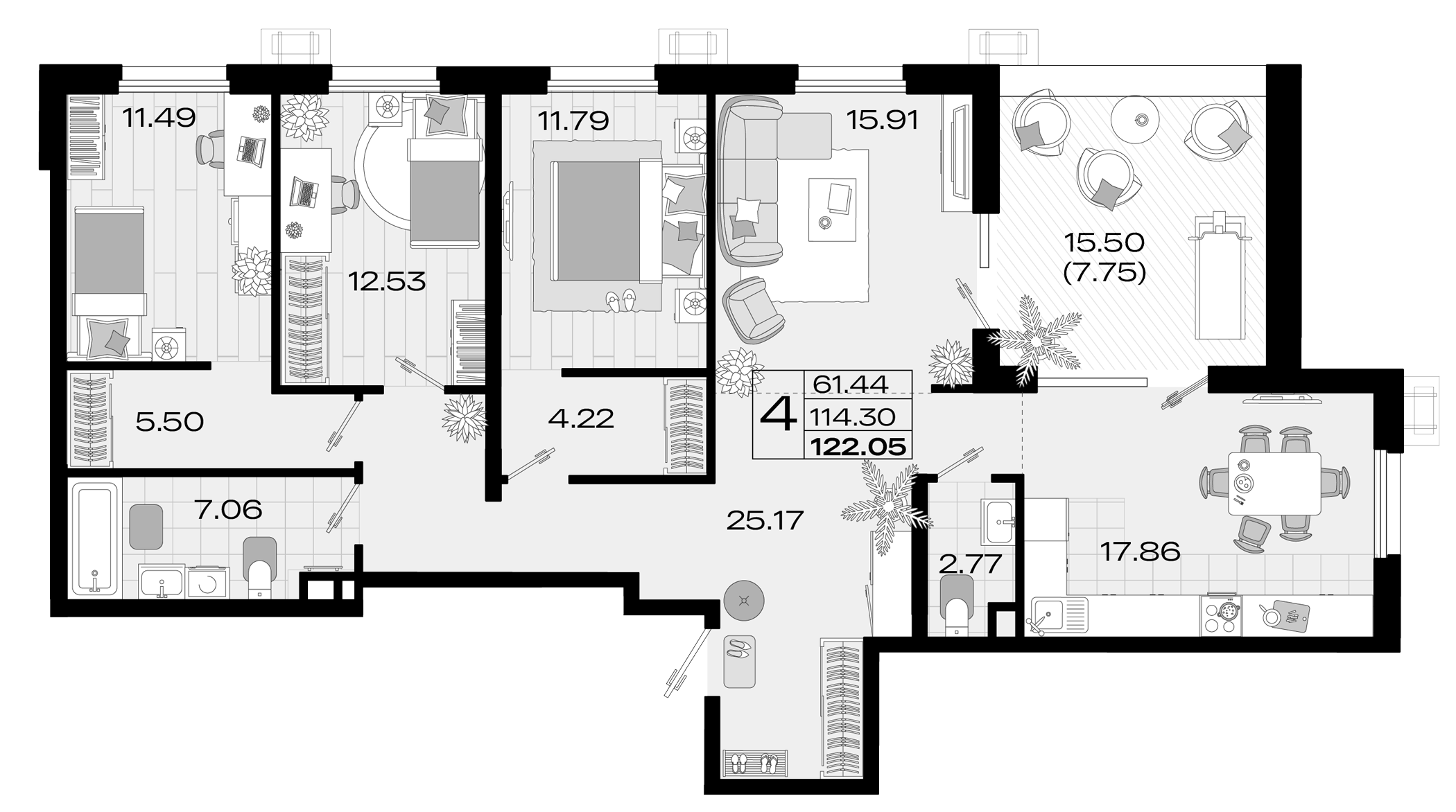 Планировка 112.99 м²