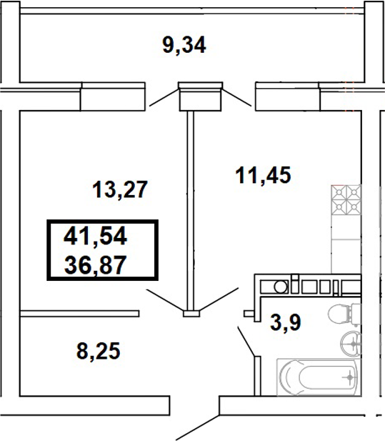 Планировка 36.87 м²