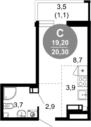 Планировка 19.2 м²