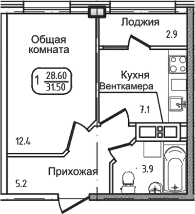 Планировка 27.2 м²