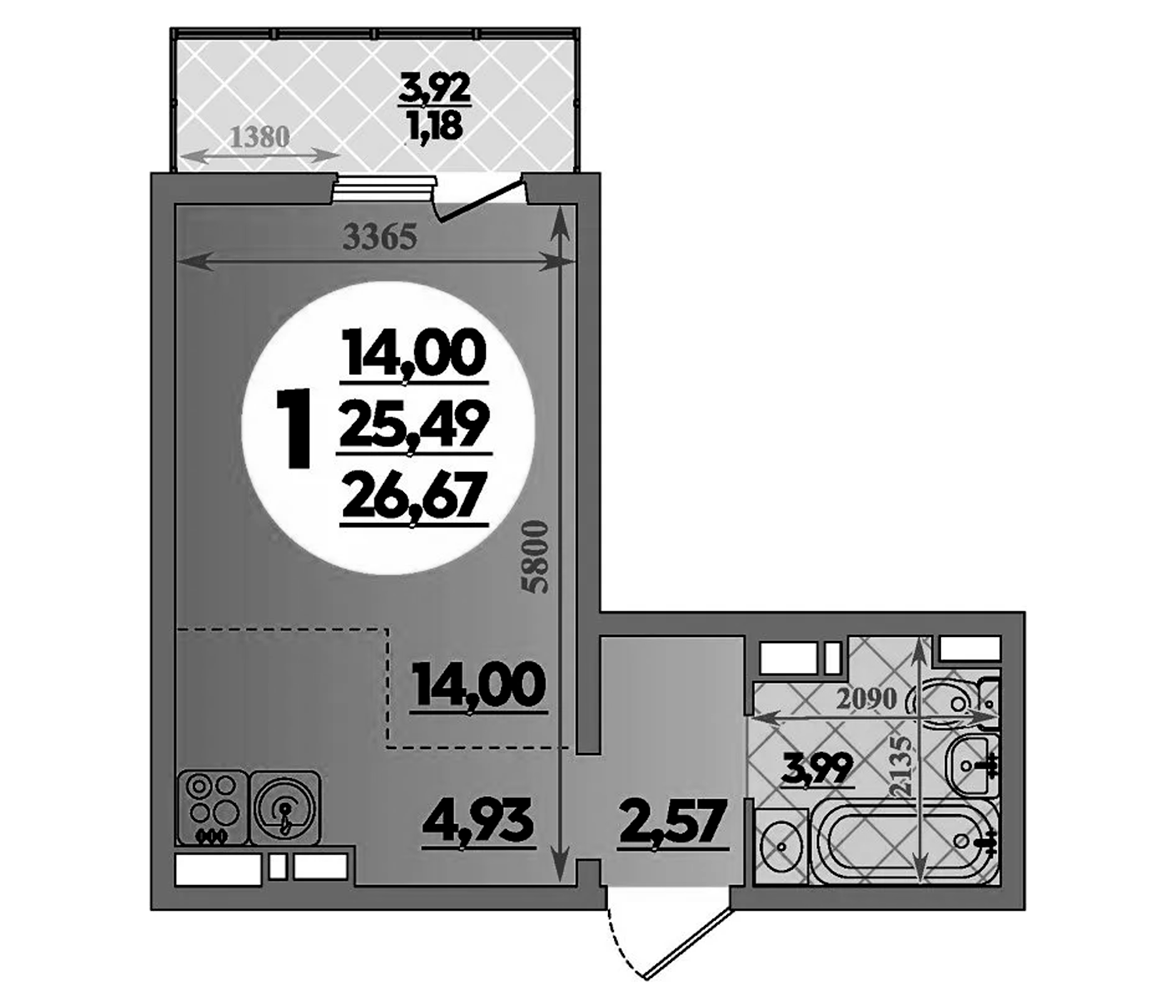 Планировка 25.49 м²