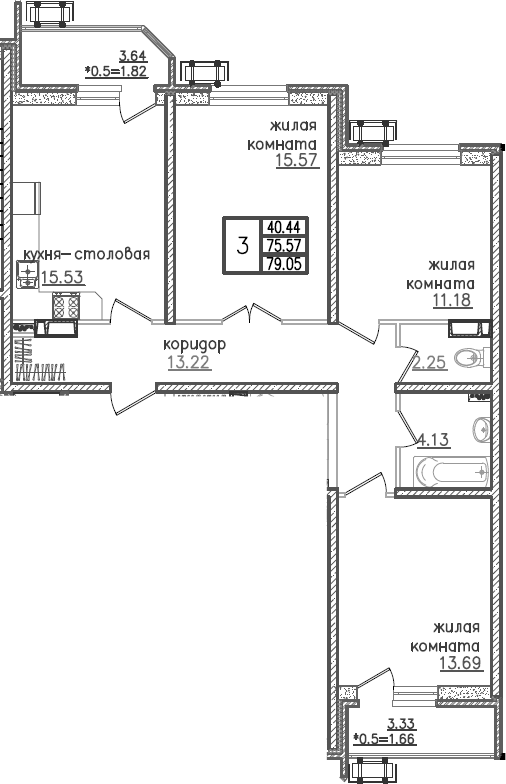 Продается 4-комн. квартира, 75.57 м²