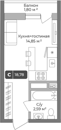 Студия · 18.24 м²