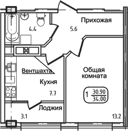 Планировка 29.4 м²