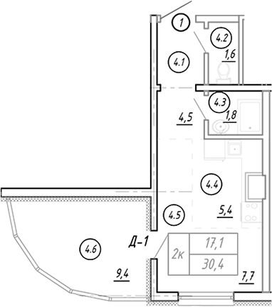 Планировка 21.6 м²