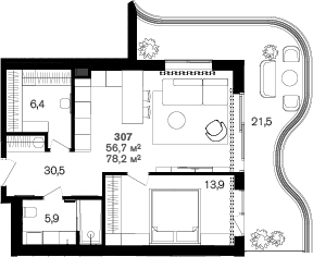 Планировка 56.7 м²