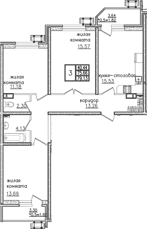 Продается 4-комн. квартира, 76.88 м²