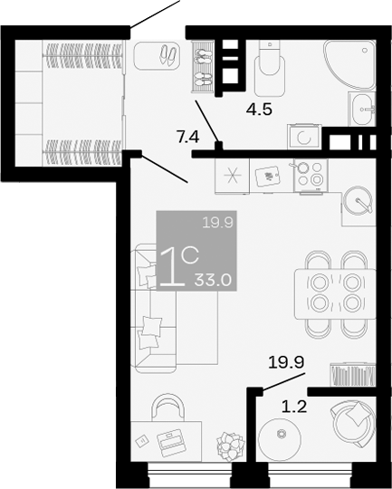 Студия · 31.8 м²