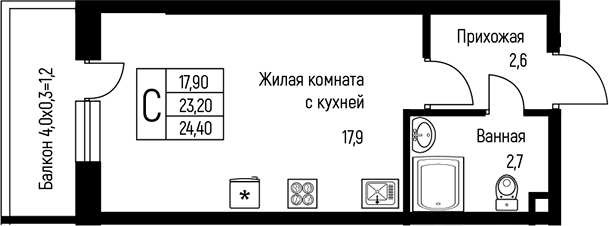 Планировка 24.9 м²