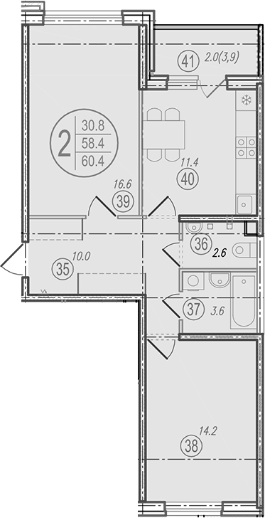 Продается 2-комн. квартира, 58.4 м²