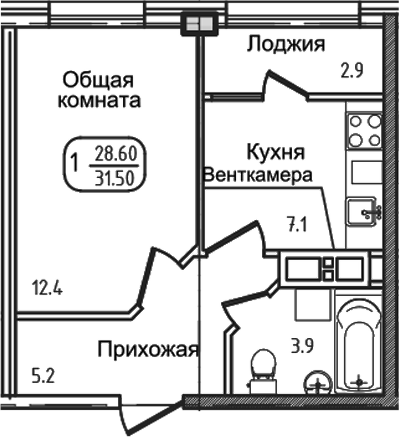 1-комн. · 27.3 м²