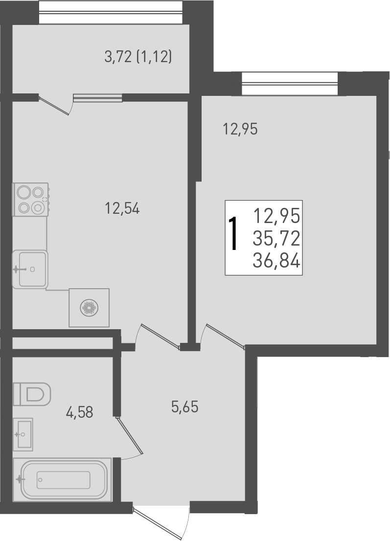 Планировка 35.72 м²