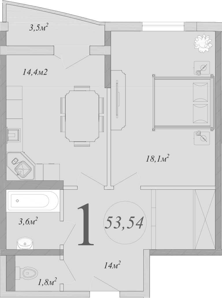 Планировка 51.9 м²