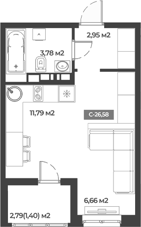 Студия · 25.18 м²