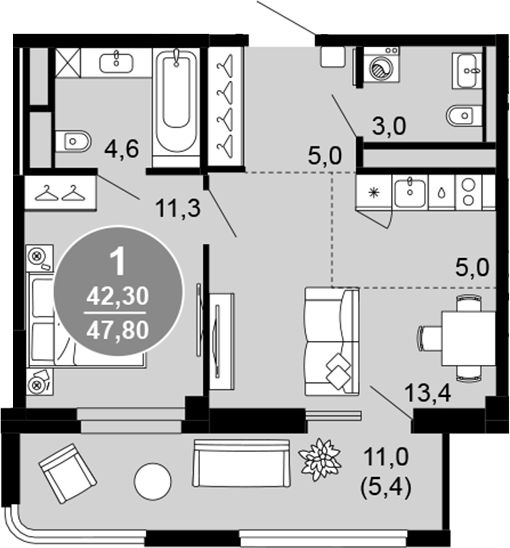 Планировка 42.4 м²