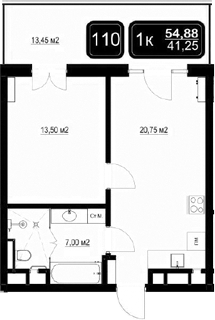 Планировка 41.43 м²