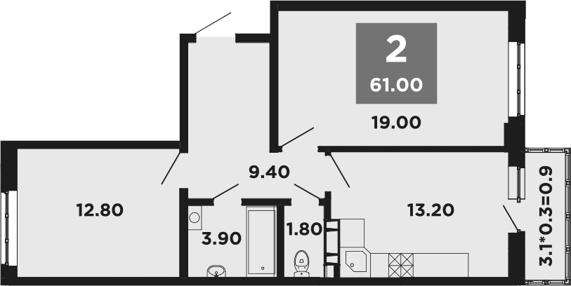 Продается 2-комн. квартира, 60 м²