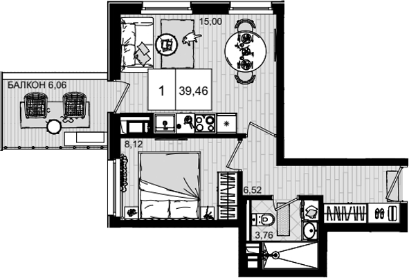 Планировка 33.4 м²