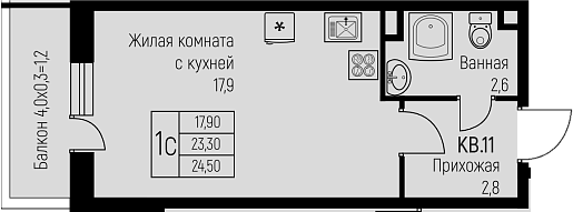 Планировка 23.3 м²