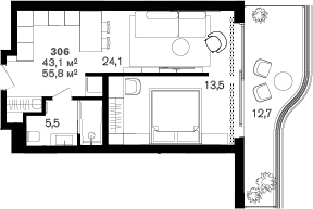 Планировка 43.1 м²
