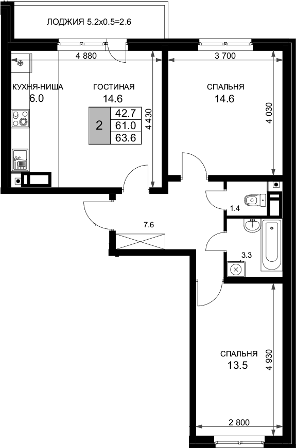 Планировка 61 м²