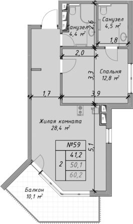 Продается 2-комн. квартира, 50.1 м²