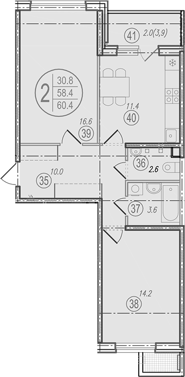 Продается 2-комн. квартира, 58.4 м²