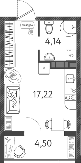 Планировка 21.36 м²