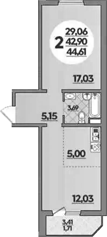 Планировка 42.9 м²