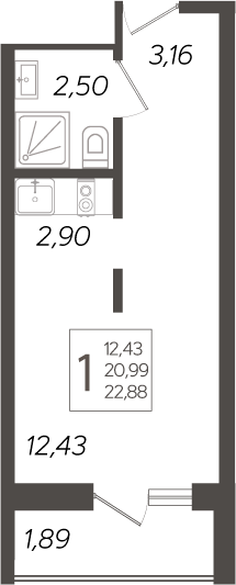 Студия, 20.99 м²