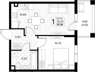 Планировка 35.6 м²