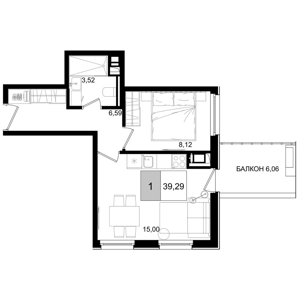 Планировка 33.23 м²