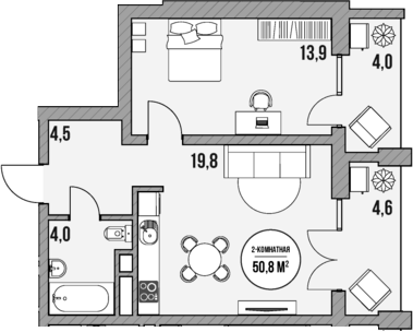 Продается 1-комн. квартира, 42.2 м²