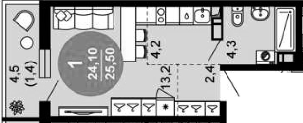 Планировка 24.1 м²