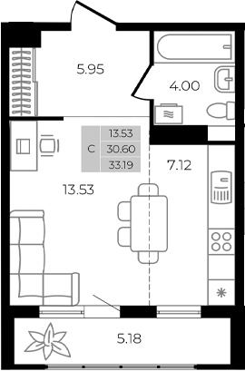 Планировка 30.6 м²
