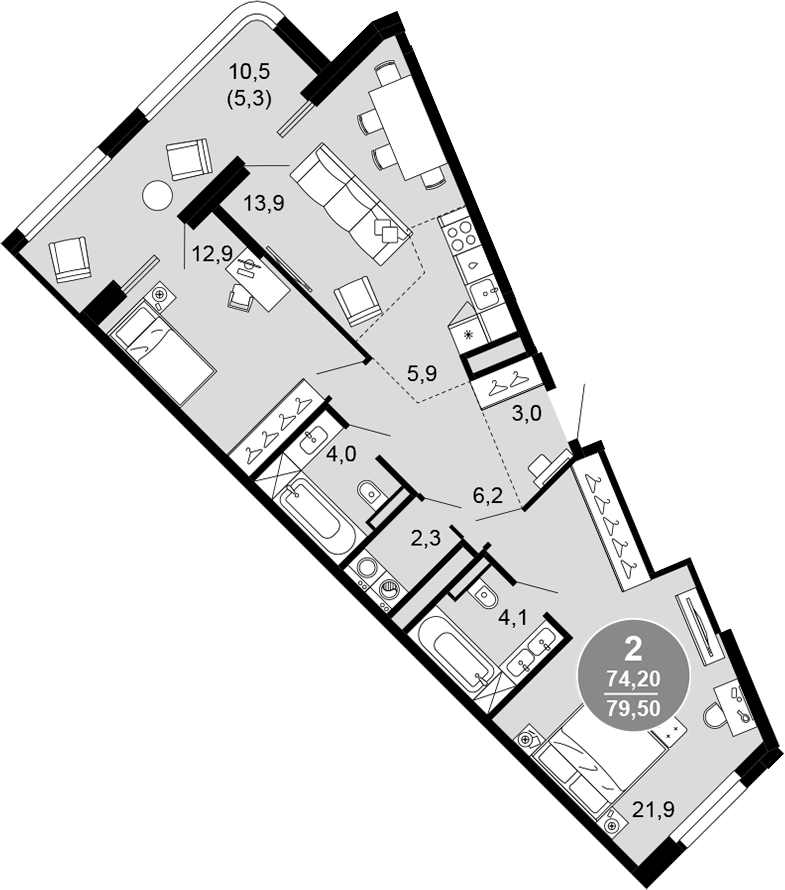 Планировка 74.2 м²