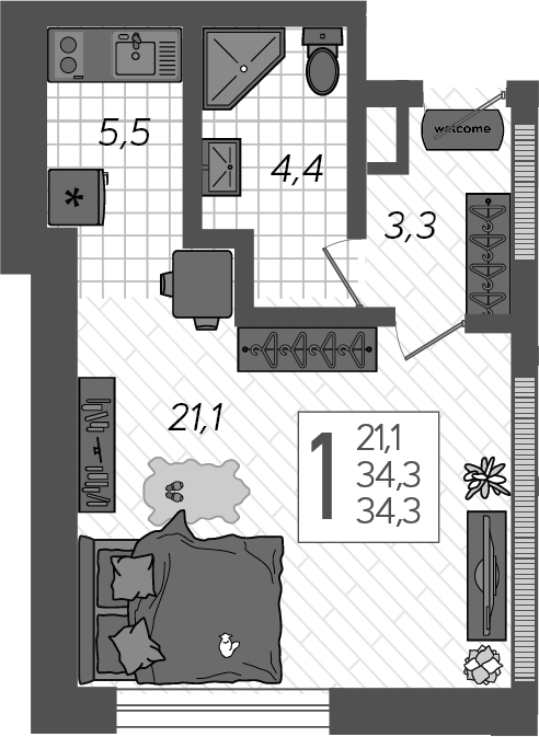 Планировка 36.8 м²