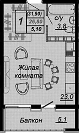 Планировка 26.3 м²