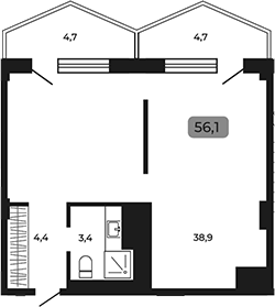 Планировка 46.7 м²