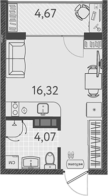 Планировка 20.39 м²