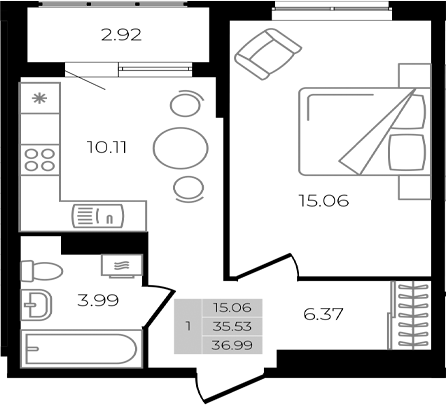 Планировка 35.53 м²